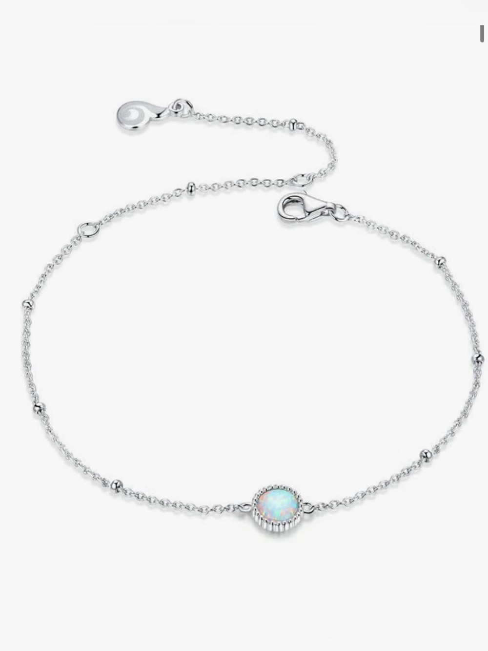 Delicate White Opal Station Bracelet in S925 Sterling Silver. New.